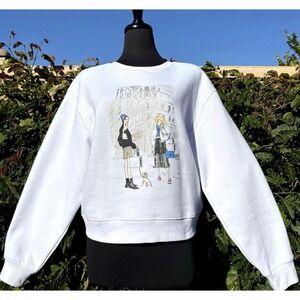 City Girl DKNY White Graphic Shopping NYC Sweatshirt Glitter Medium NEW Preppy